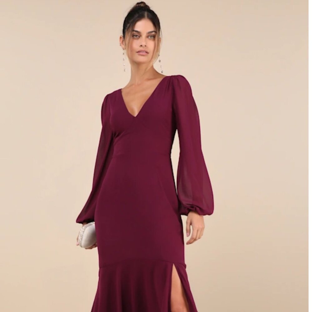 Lulus Tier Elegance Plum Purple Long Sleeve Tiered Maxi Dress | NWOT | L